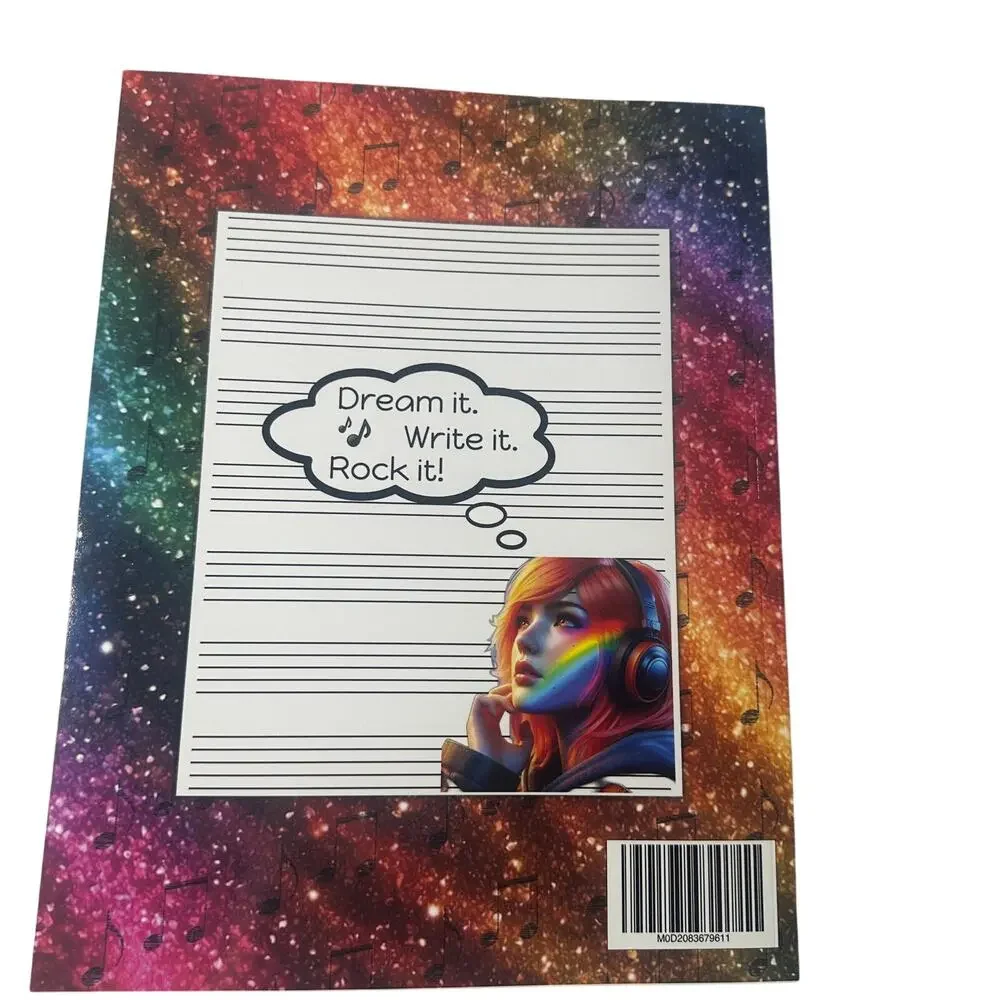 Girls Music Journal Notebook 8.5x11 Wide Staff Paper Galaxy Rainbow Book New
